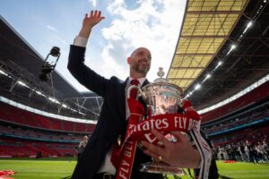 Ten Hag with the FA Cup at Wembley